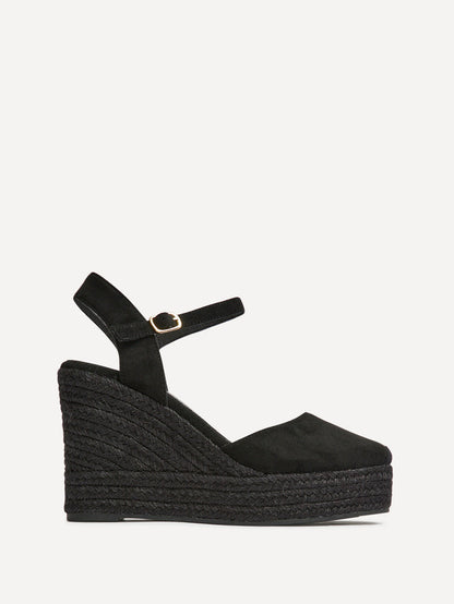 True Black Faux Suede Espadrille Wedges