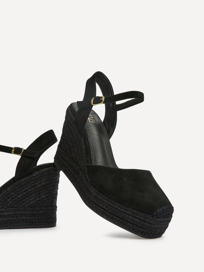 True Black Faux Suede Espadrille Wedges