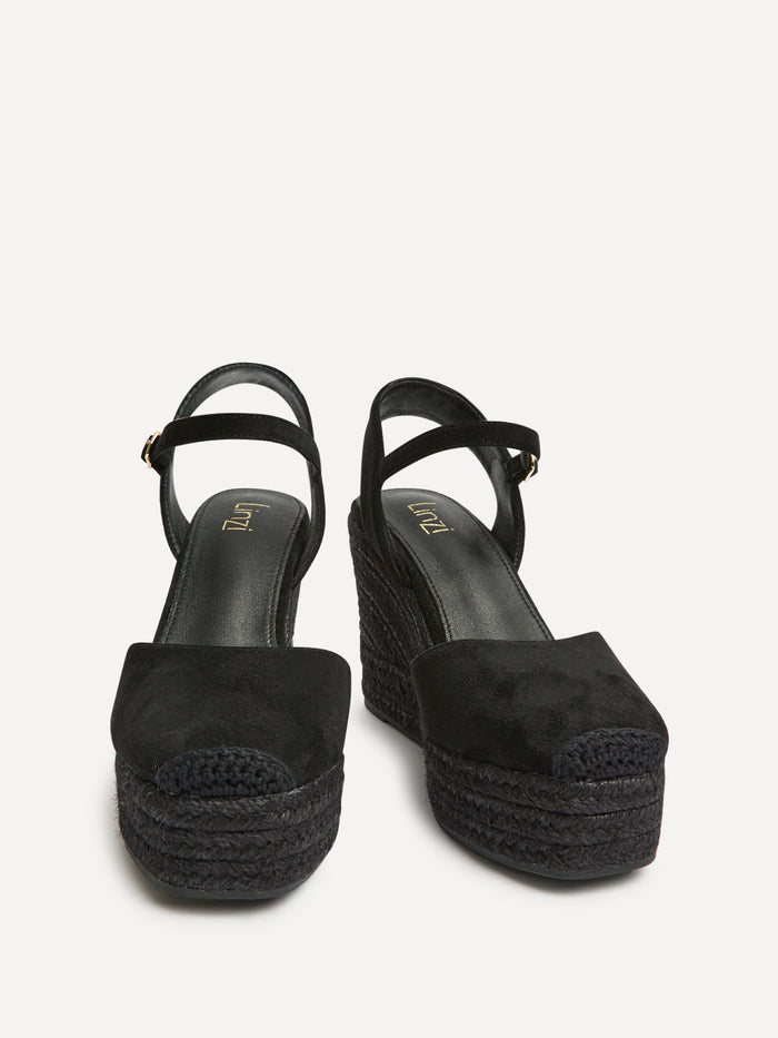 True Black Faux Suede Espadrille Wedges