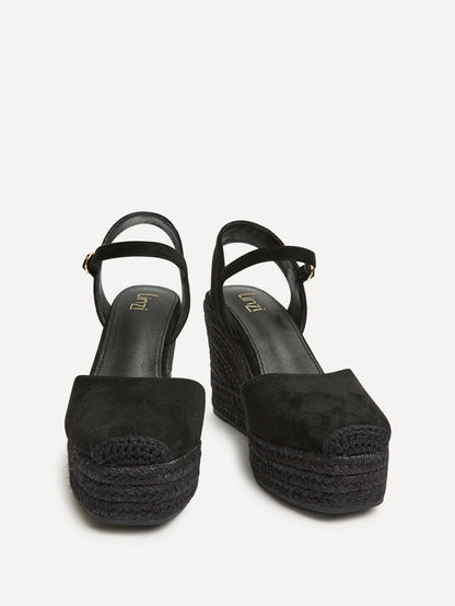True Black Faux Suede Espadrille Wedges