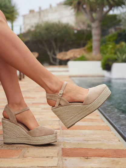 True Taupe Faux Suede Espadrille Wedges