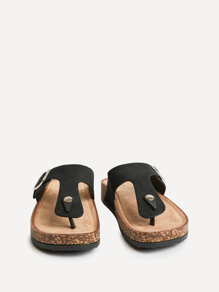 View Black Soft Footbed Flat Sandals