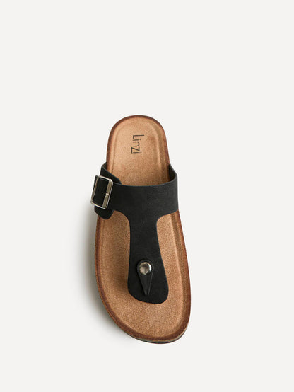 View Black Soft Footbed Flat Sandals
