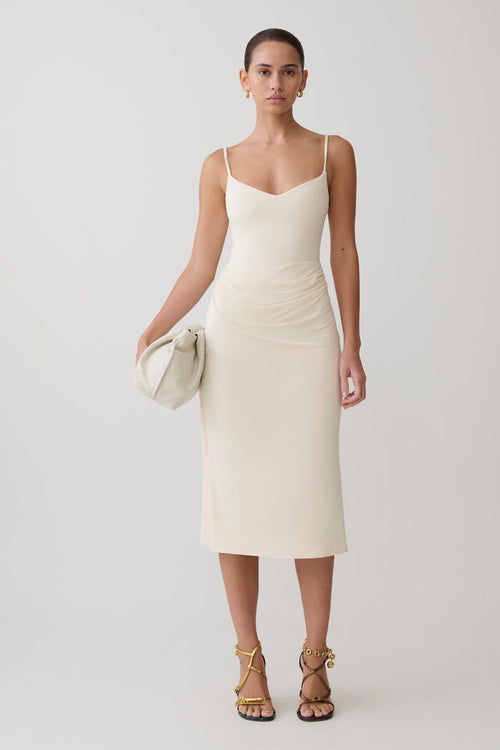 Vina Gathered Jersey Midi Dress - Ivory