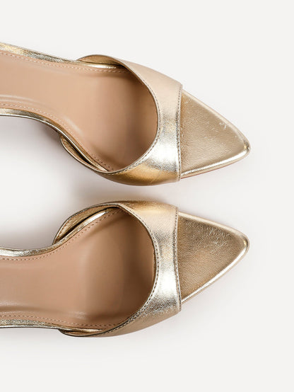Wanted Gold Faux Leather Pointed Toe Heels