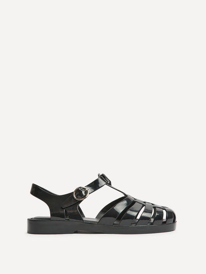 Wave Black Jelly Flat Sandals
