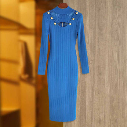 Women's Long Sleeve Cut-Out Midi Knitted Dress