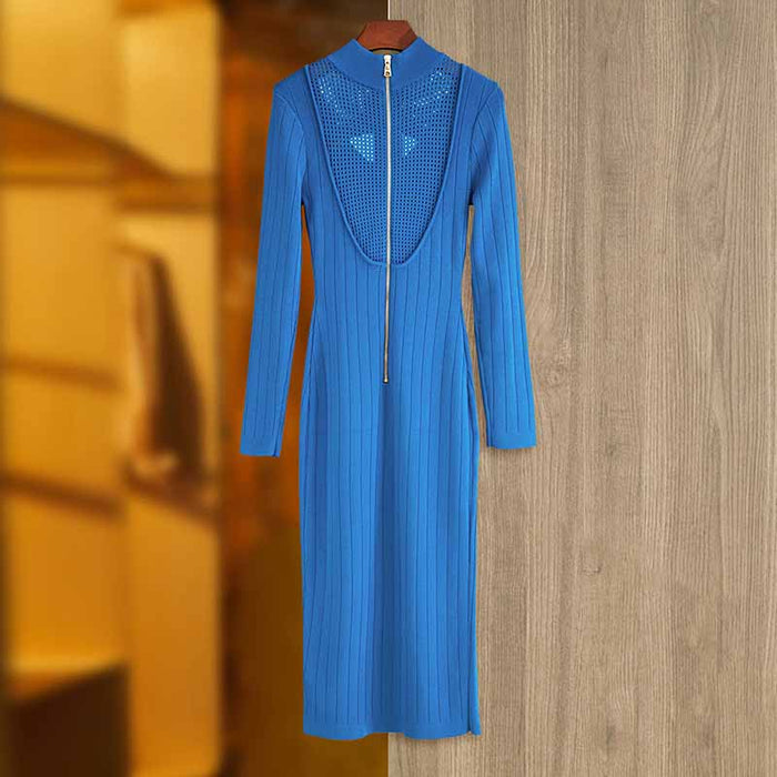 Women's Long Sleeve Cut-Out Midi Knitted Dress