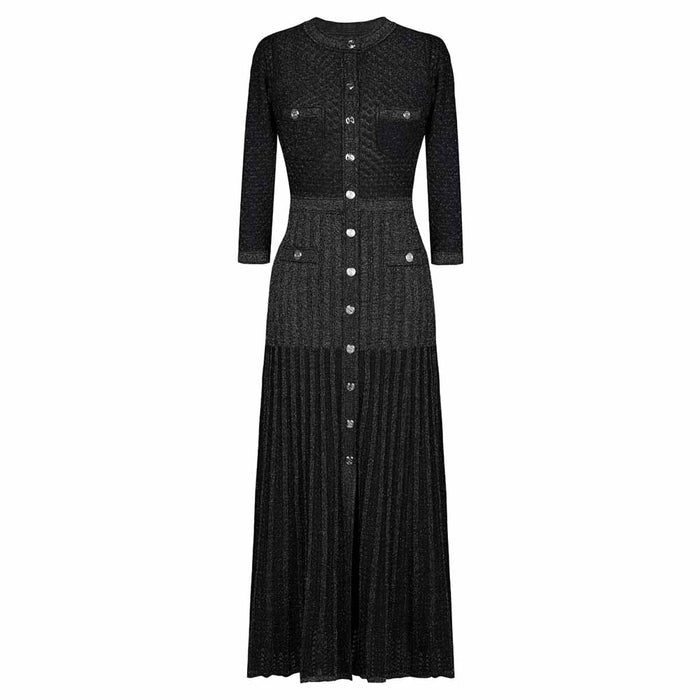 Womens Round-Neck Ribbed Knited Midi Dress