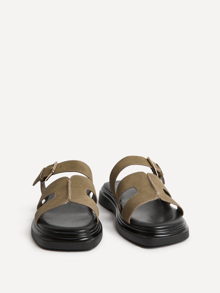 Zella Taupe Faux Suede Sandals