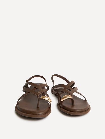 Zyra Brown Toe Ring Flat Sandals
