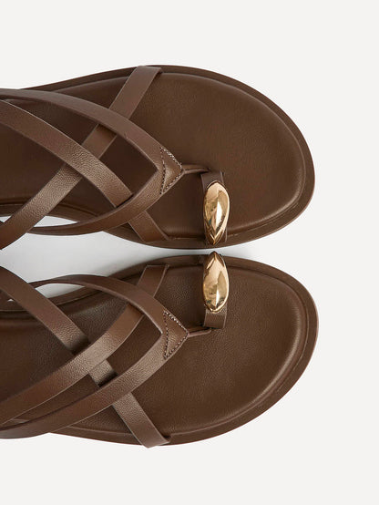 Zyra Brown Toe Ring Flat Sandals