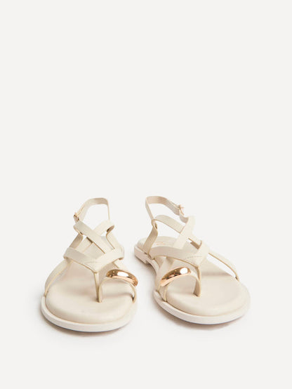 Zyra Ivory Toe Ring Flat Sandals