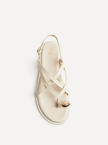 Zyra Ivory Toe Ring Flat Sandals
